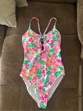 Floral One-Piece Swimsuit - Multi Pink Green